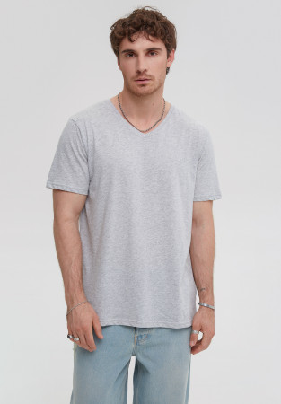 Футболка мужская с V-вырезом из джерси серый меланж